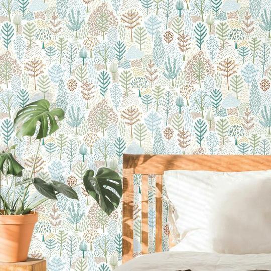 FOLKLORE TREES PEEL AND STICK WALLPAPER-Exeter Paint Stores