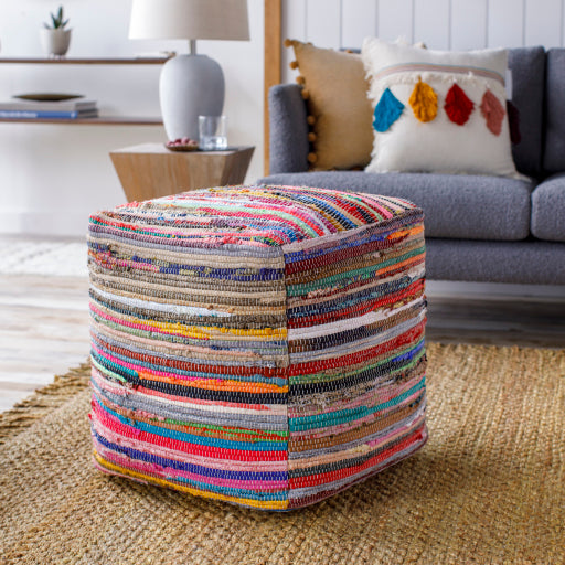 Surya Renzo RZO-001 Collection Multi-Color Pouf-Poufs-Exeter Paint Stores